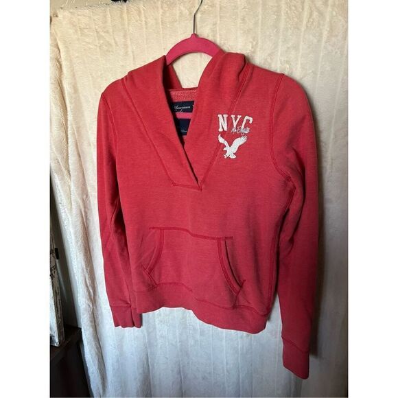 American Eagle Outfitters NYC V-Neck Pullover Hoodie Woman’s Size Small - Picture 1 of 7